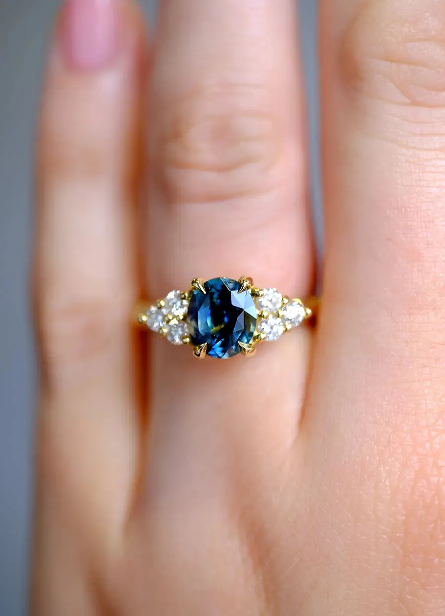 2.07ct Teal Madagascan Sapphire and White Diamond Ring