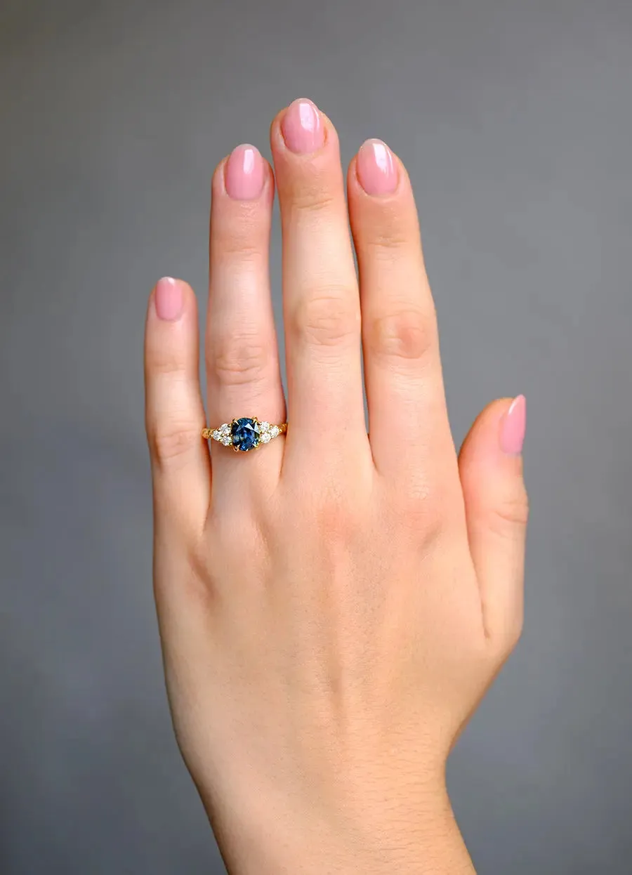 2.07ct Teal Madagascan Sapphire and White Diamond Ring