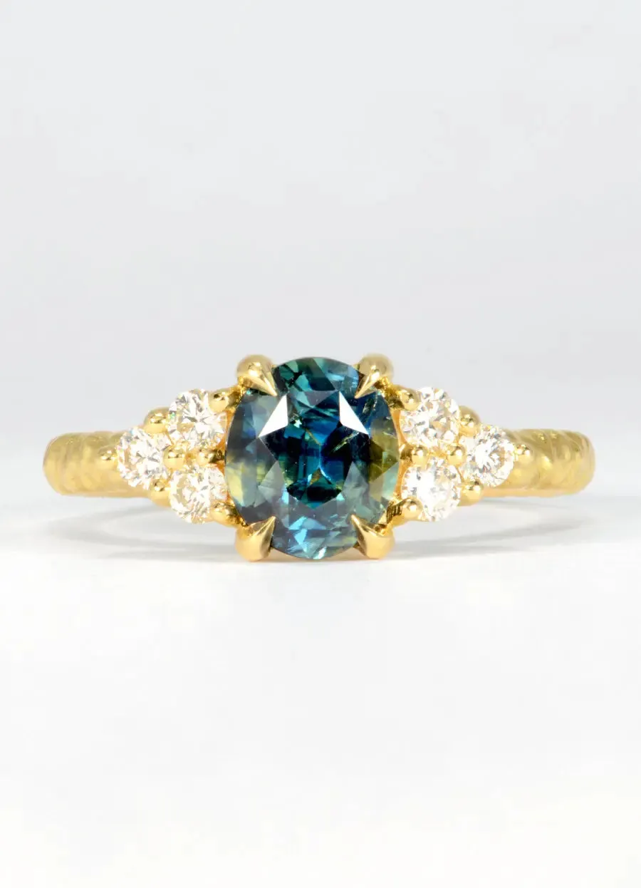 2.07ct Teal Madagascan Sapphire and White Diamond Ring