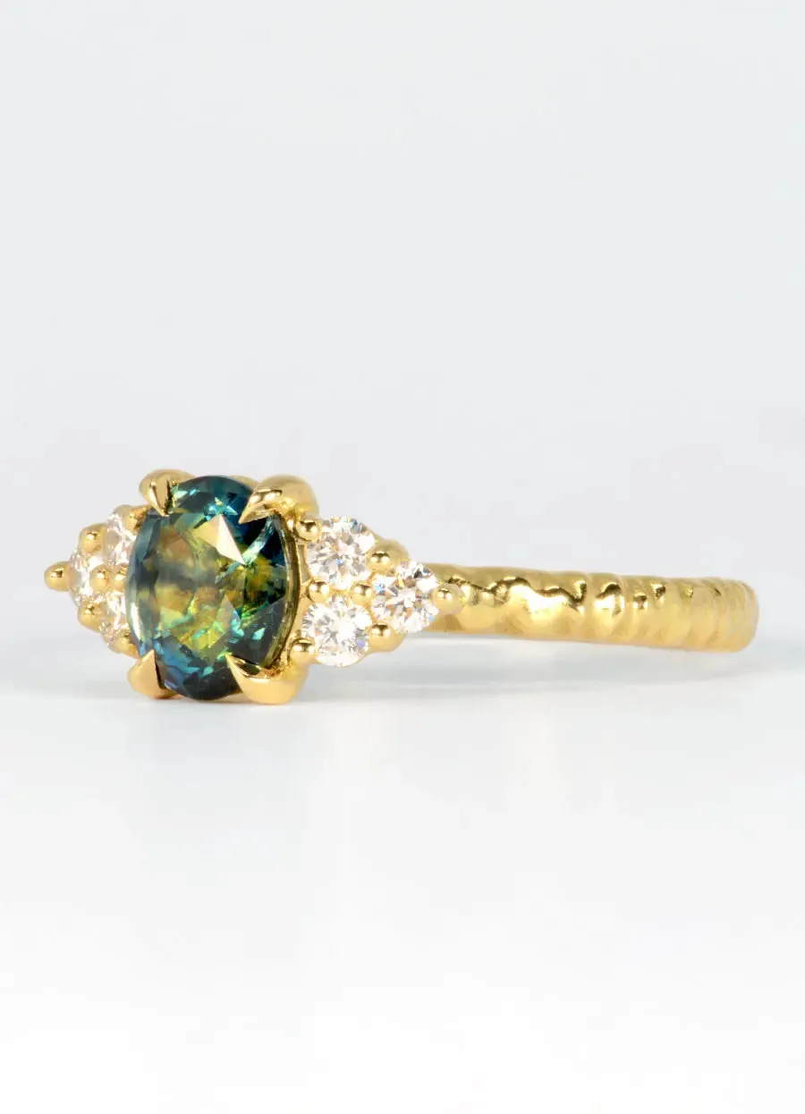 2.07ct Teal Madagascan Sapphire and White Diamond Ring