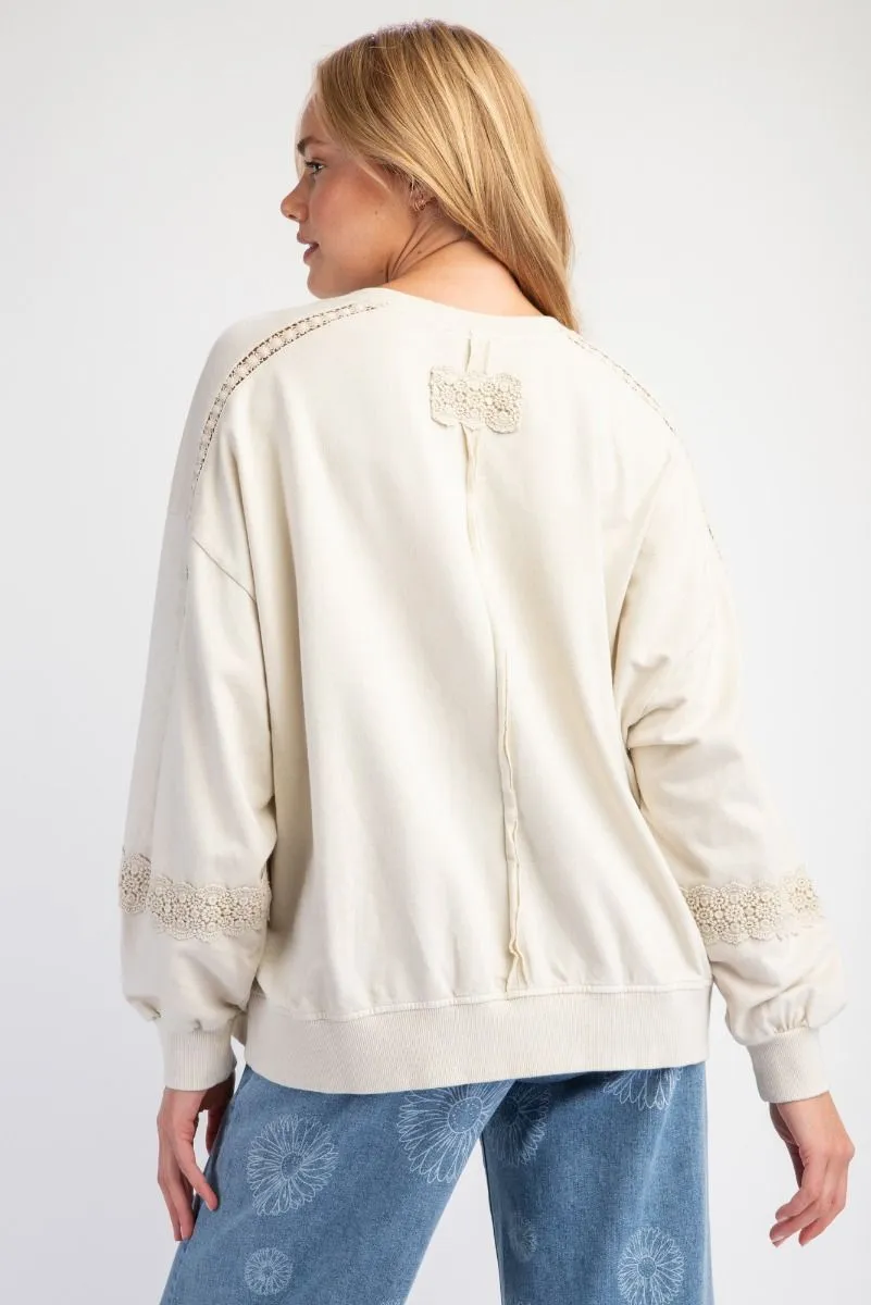 Ava Lace Trim Pullover - Ecru