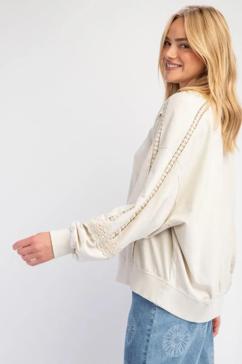 Ava Lace Trim Pullover - Ecru