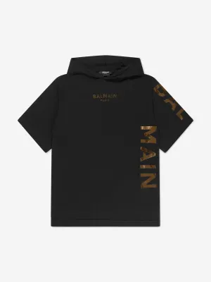 Balmain Girls Hooded Jersey Dress in Black
