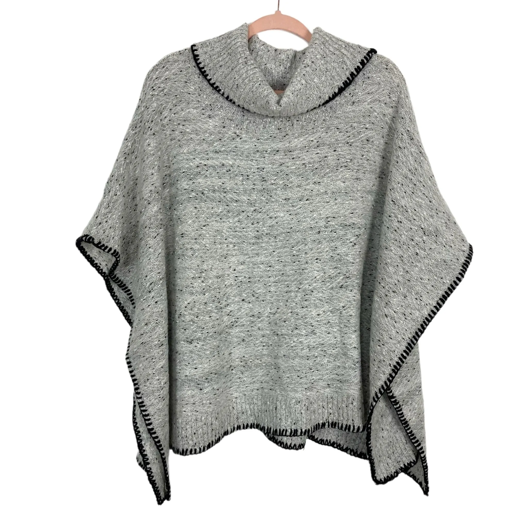 Bishop   Young Gray with Black Flecks and Black Trim Cowl Neck Poncho- Size M (sold out online)