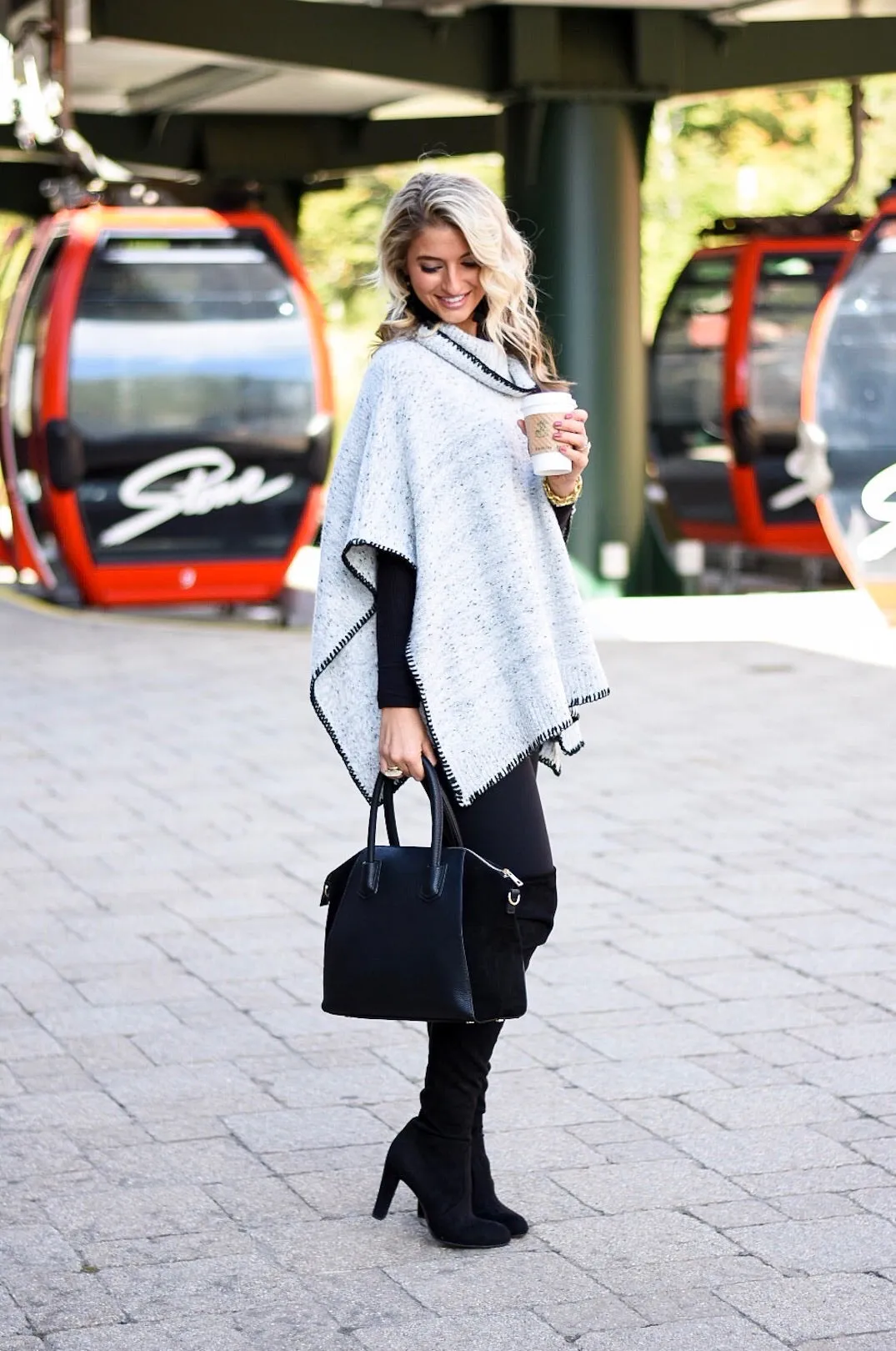 Bishop   Young Gray with Black Flecks and Black Trim Cowl Neck Poncho- Size M (sold out online)