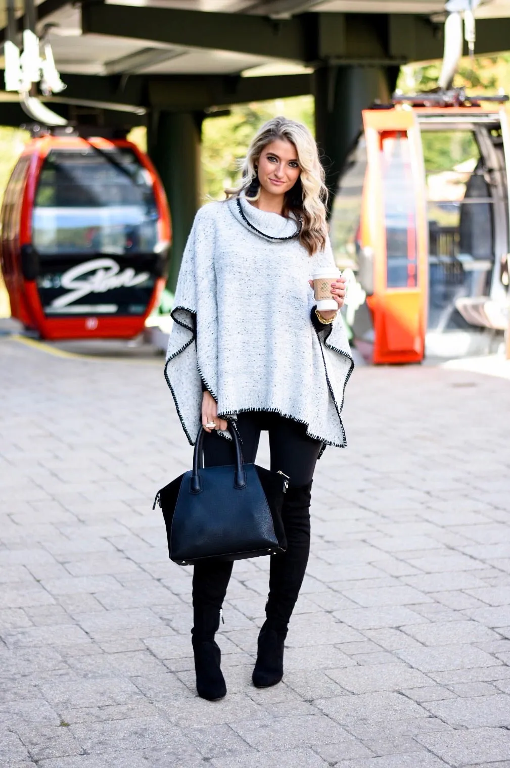 Bishop   Young Gray with Black Flecks and Black Trim Cowl Neck Poncho- Size M (sold out online)