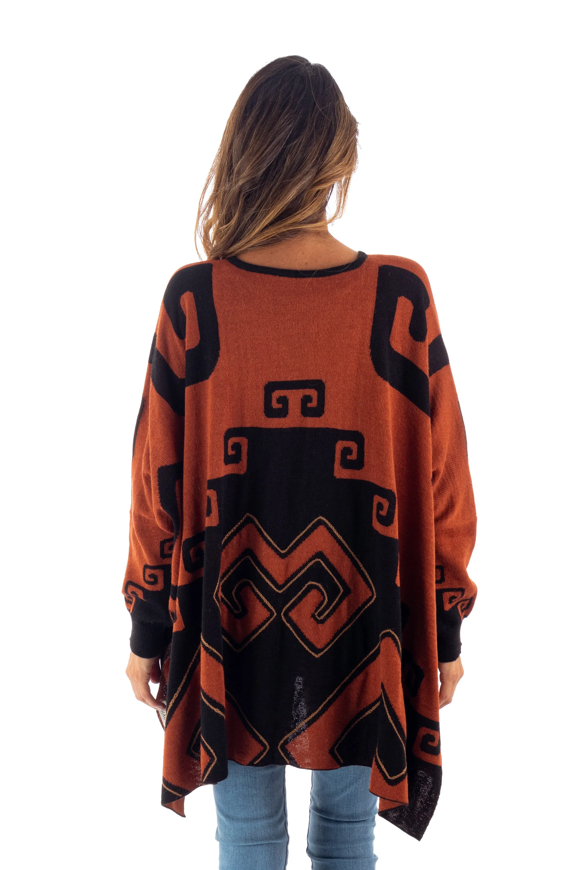 Black and Russet Alpaca Blend Poncho from Peru - Inca Contrast | NOVICA