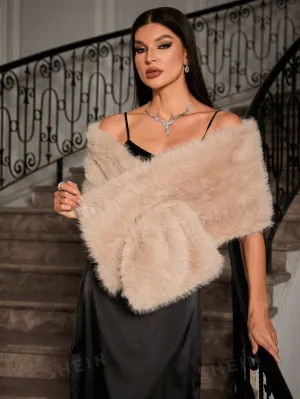 Cara Fur Shawl - Beige