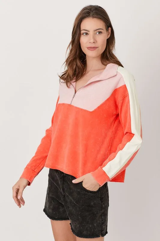 Color Blocked Half Zip Pullover