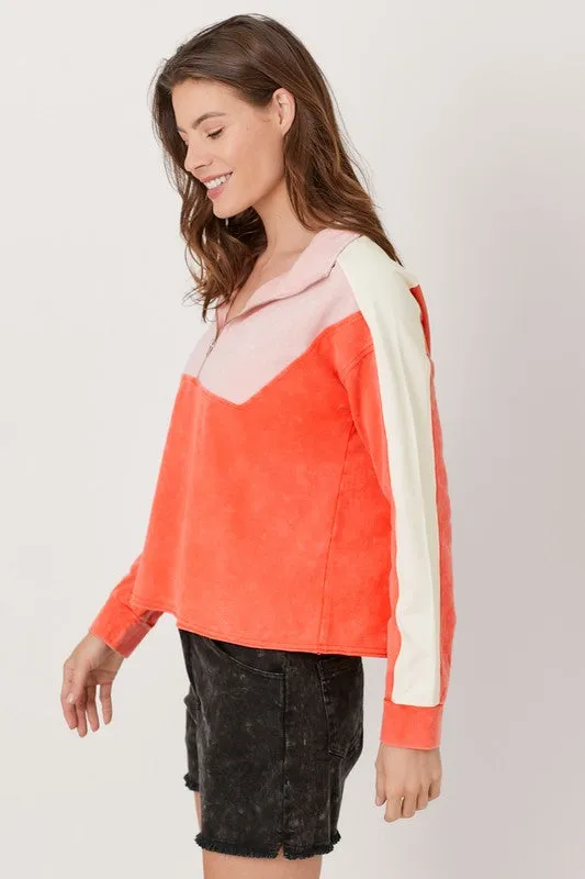 Color Blocked Half Zip Pullover