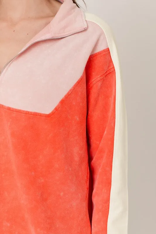Color Blocked Half Zip Pullover