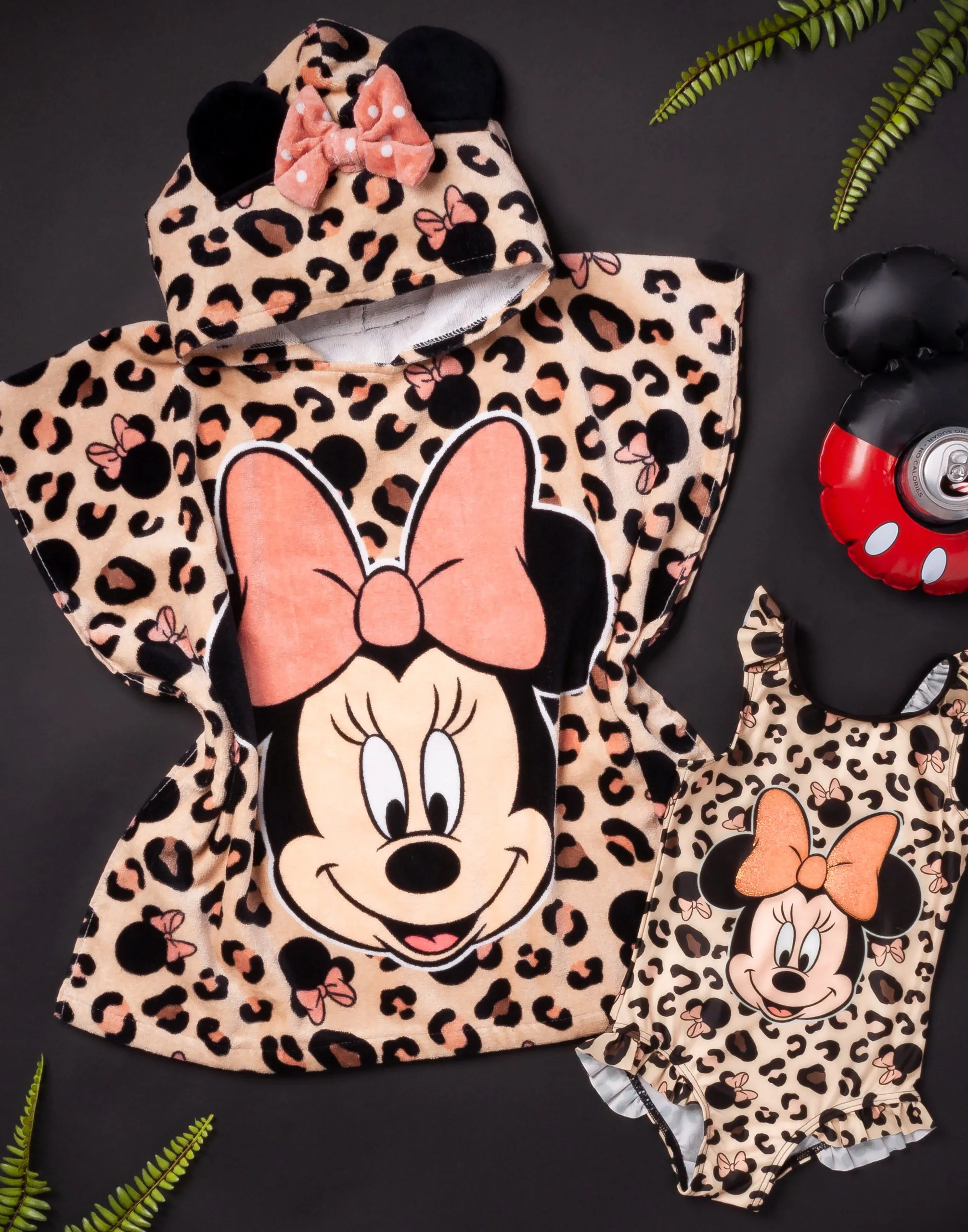 Disney Minnie Mouse Girls Pink Poncho Towel and 1 Piece Swimming Costume Set