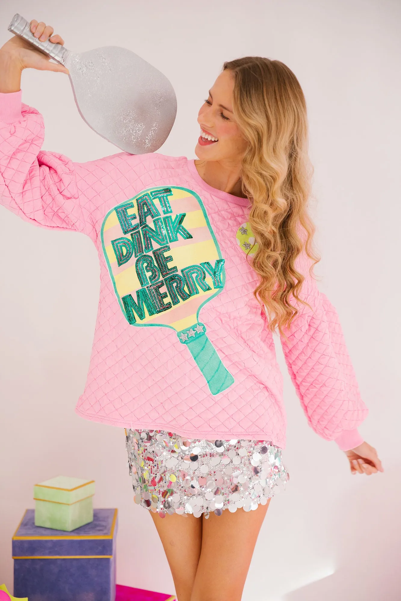EAT DINK BE MERRY QUILTED PULLOVER
