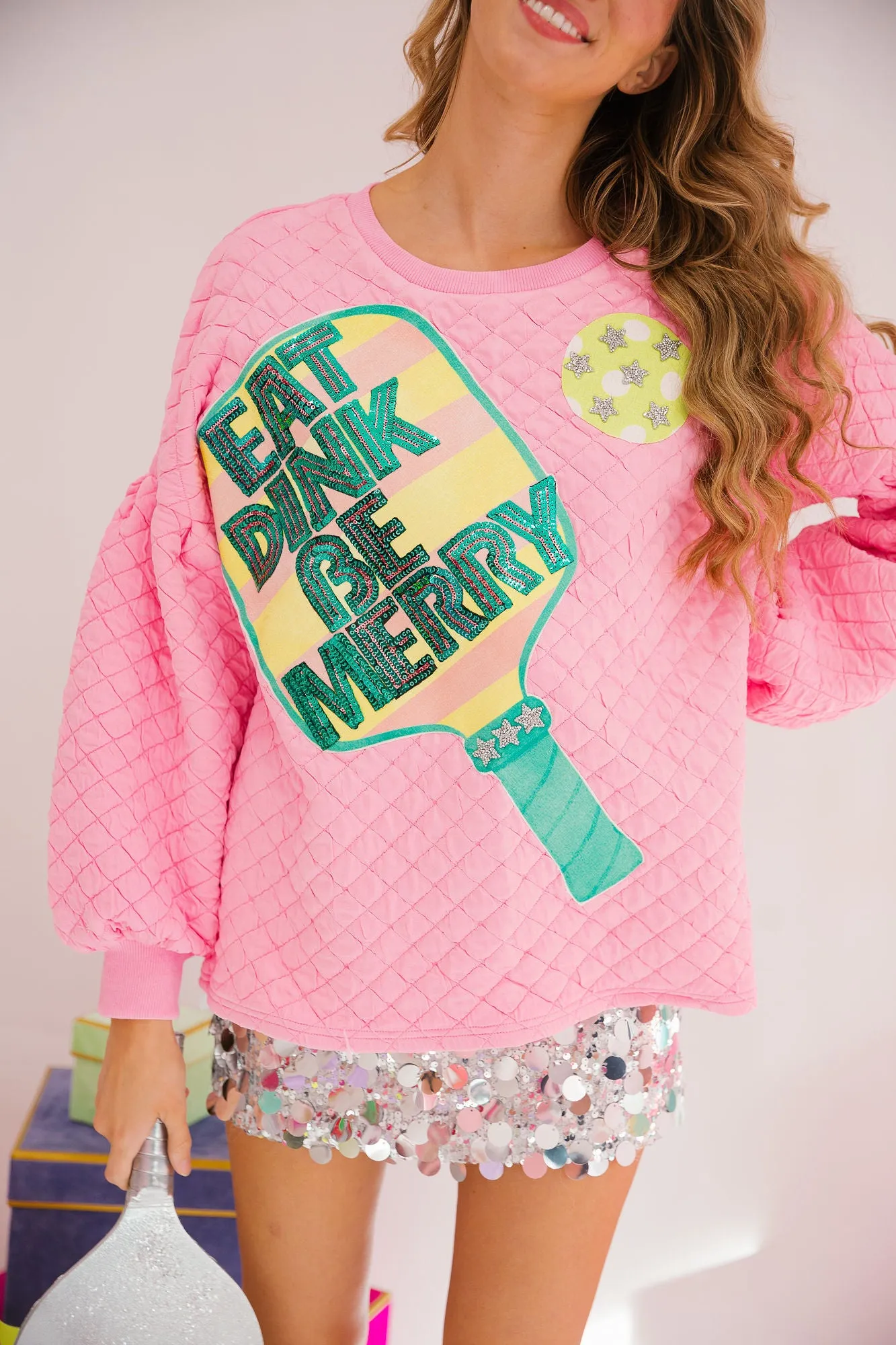 EAT DINK BE MERRY QUILTED PULLOVER