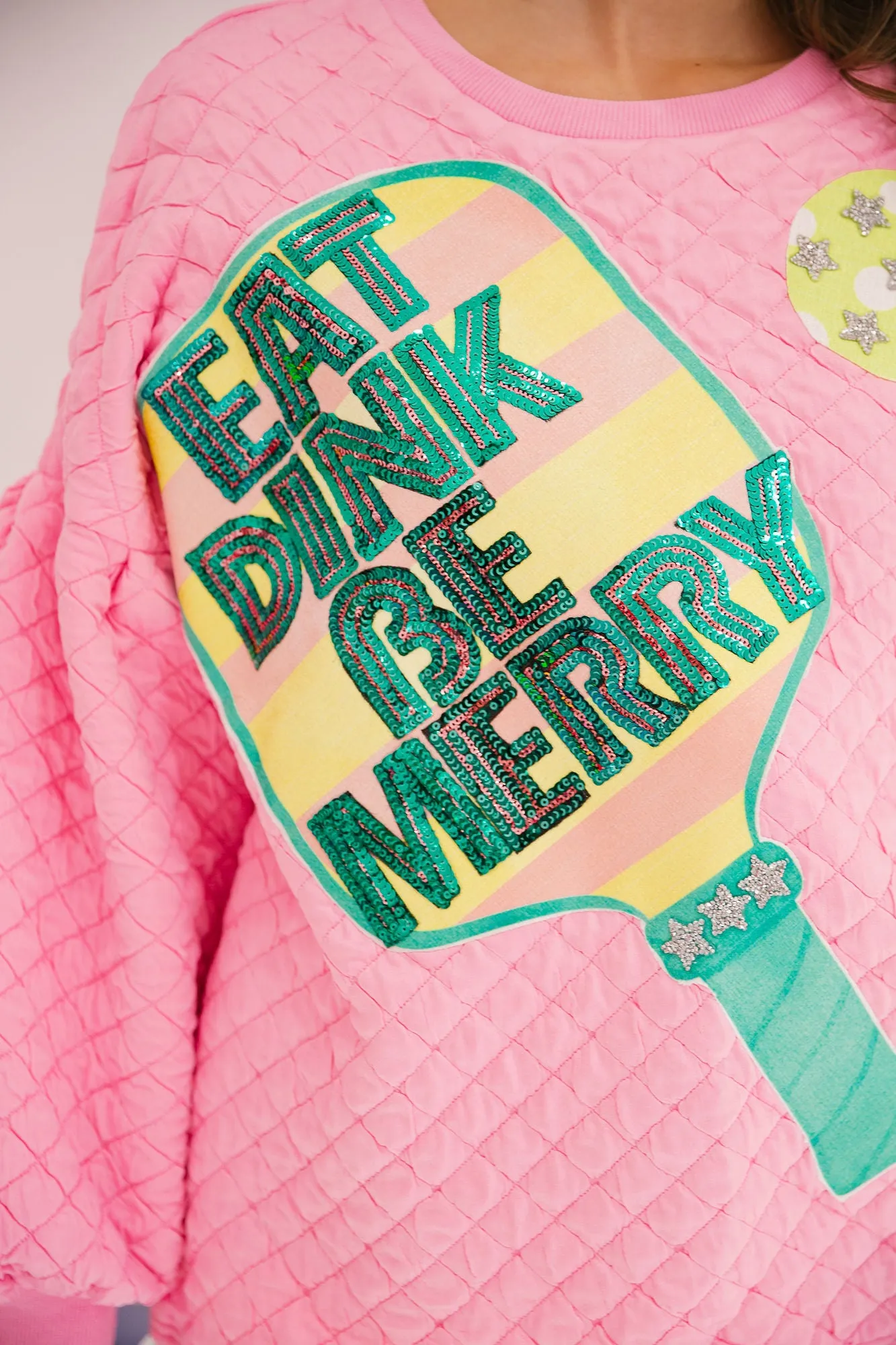EAT DINK BE MERRY QUILTED PULLOVER