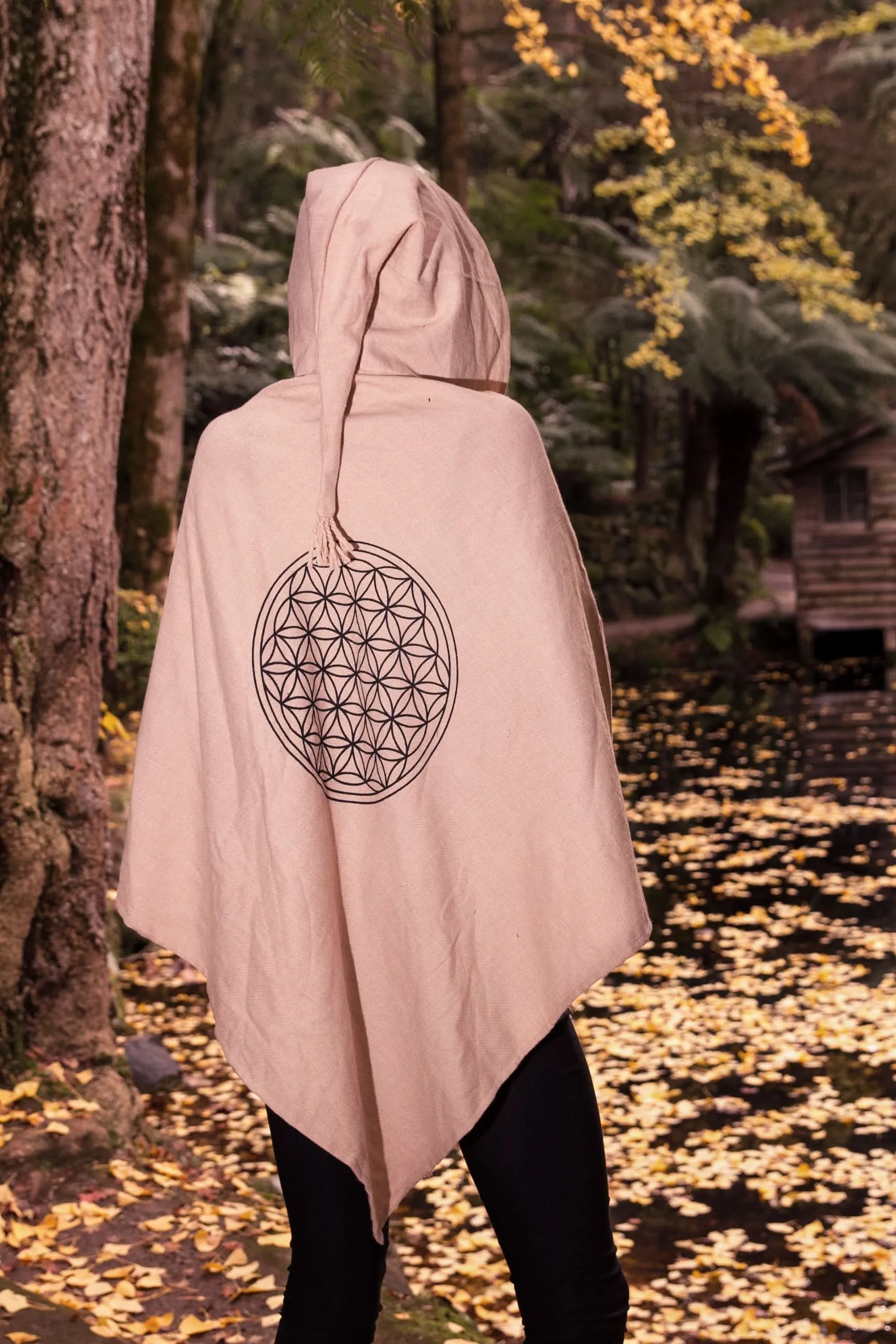 Flower of Life Poncho - Cream