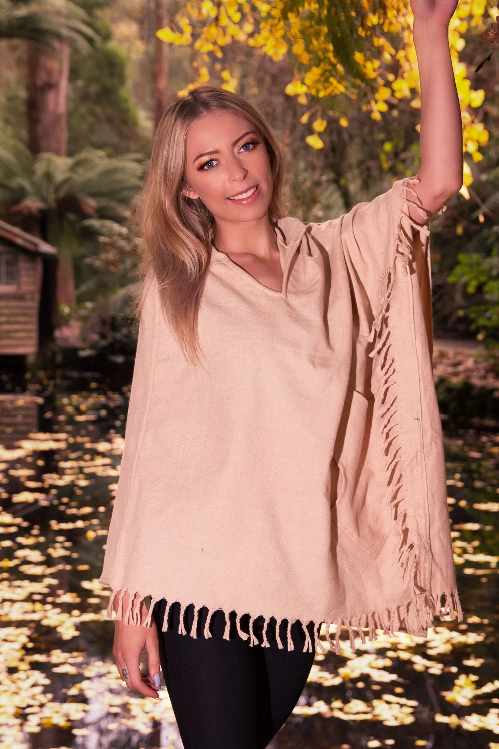 Flower of Life Poncho - Cream