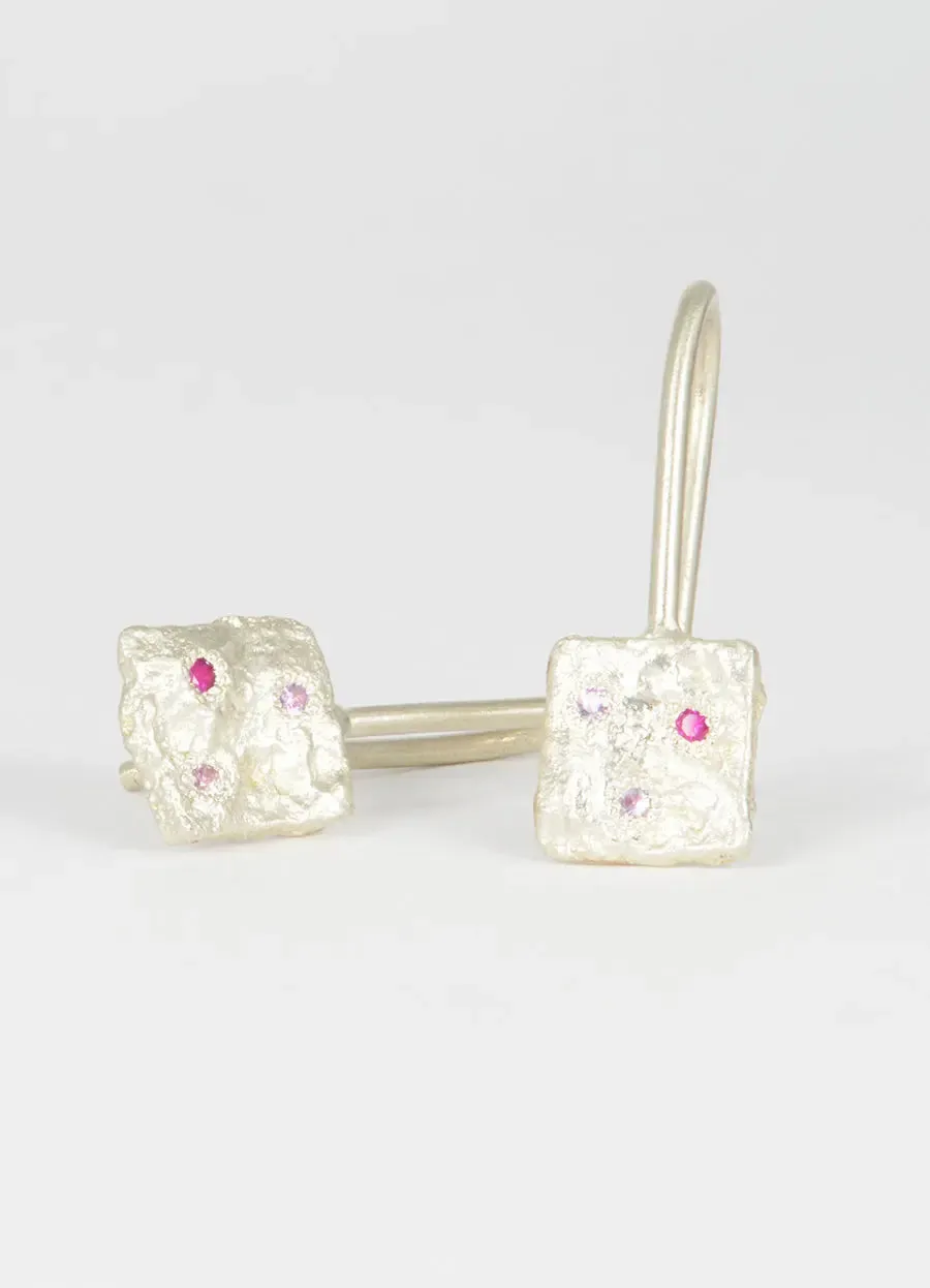 Flux Mixed Pink Sapphire Square Drop Earrings