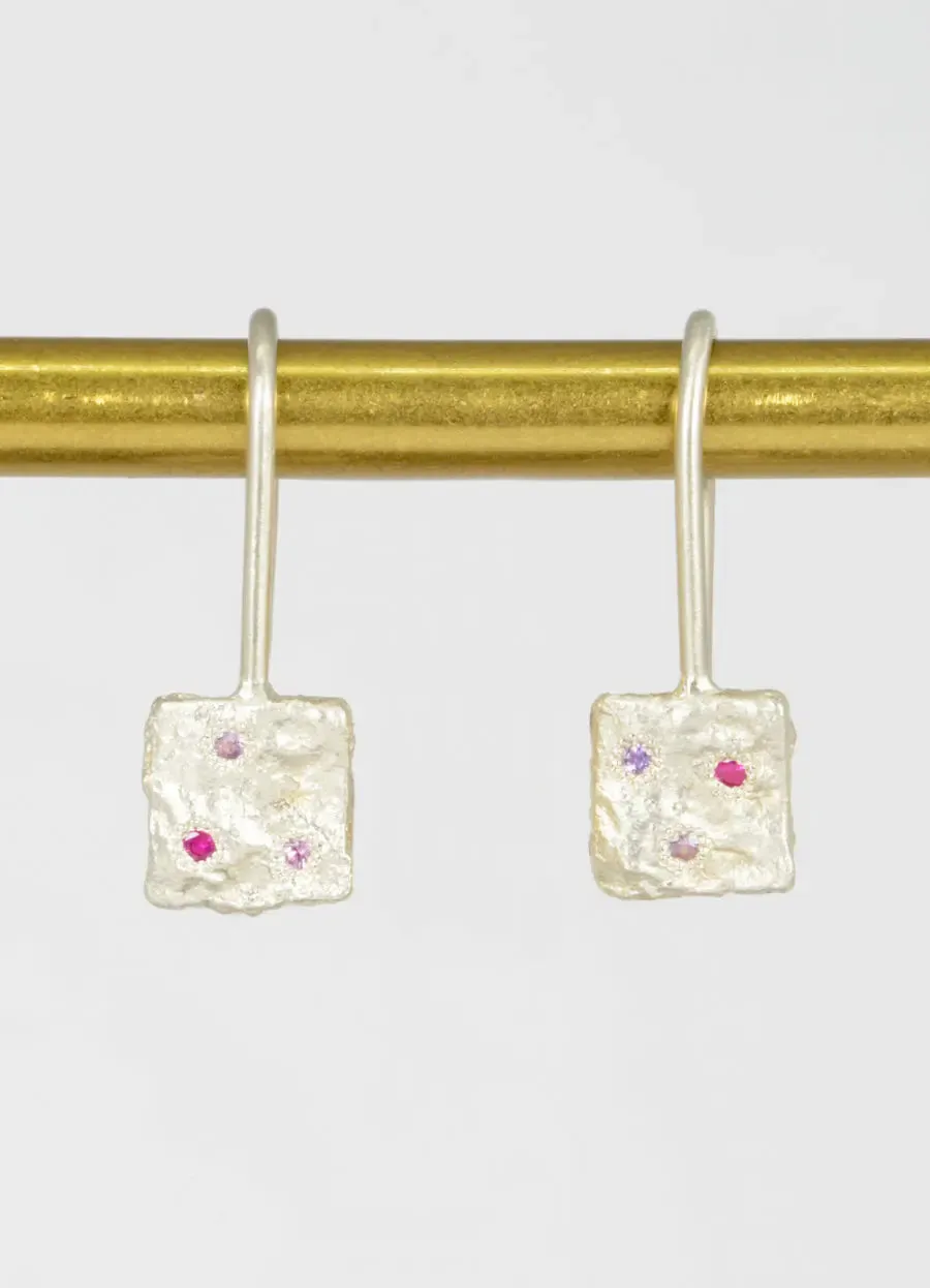 Flux Mixed Pink Sapphire Square Drop Earrings