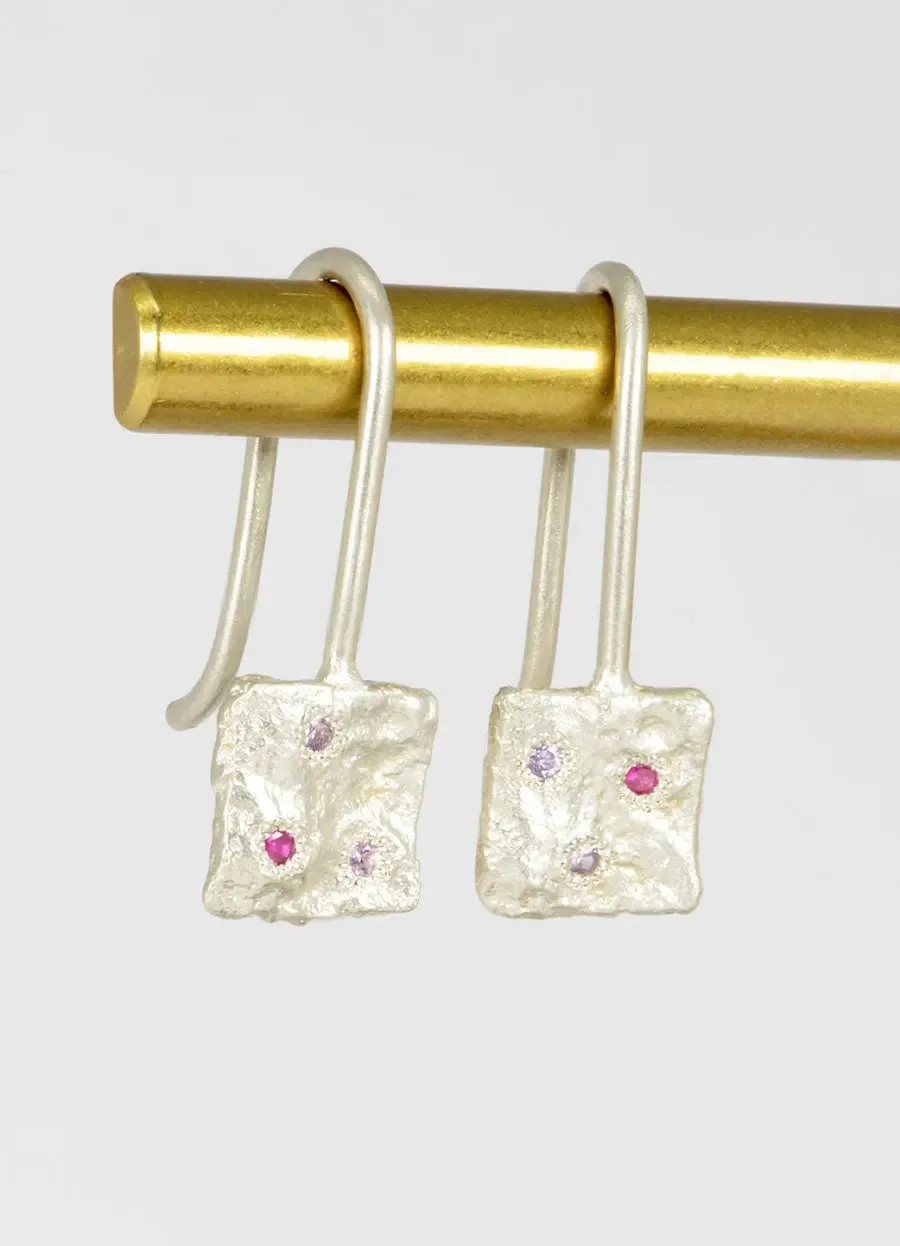 Flux Mixed Pink Sapphire Square Drop Earrings