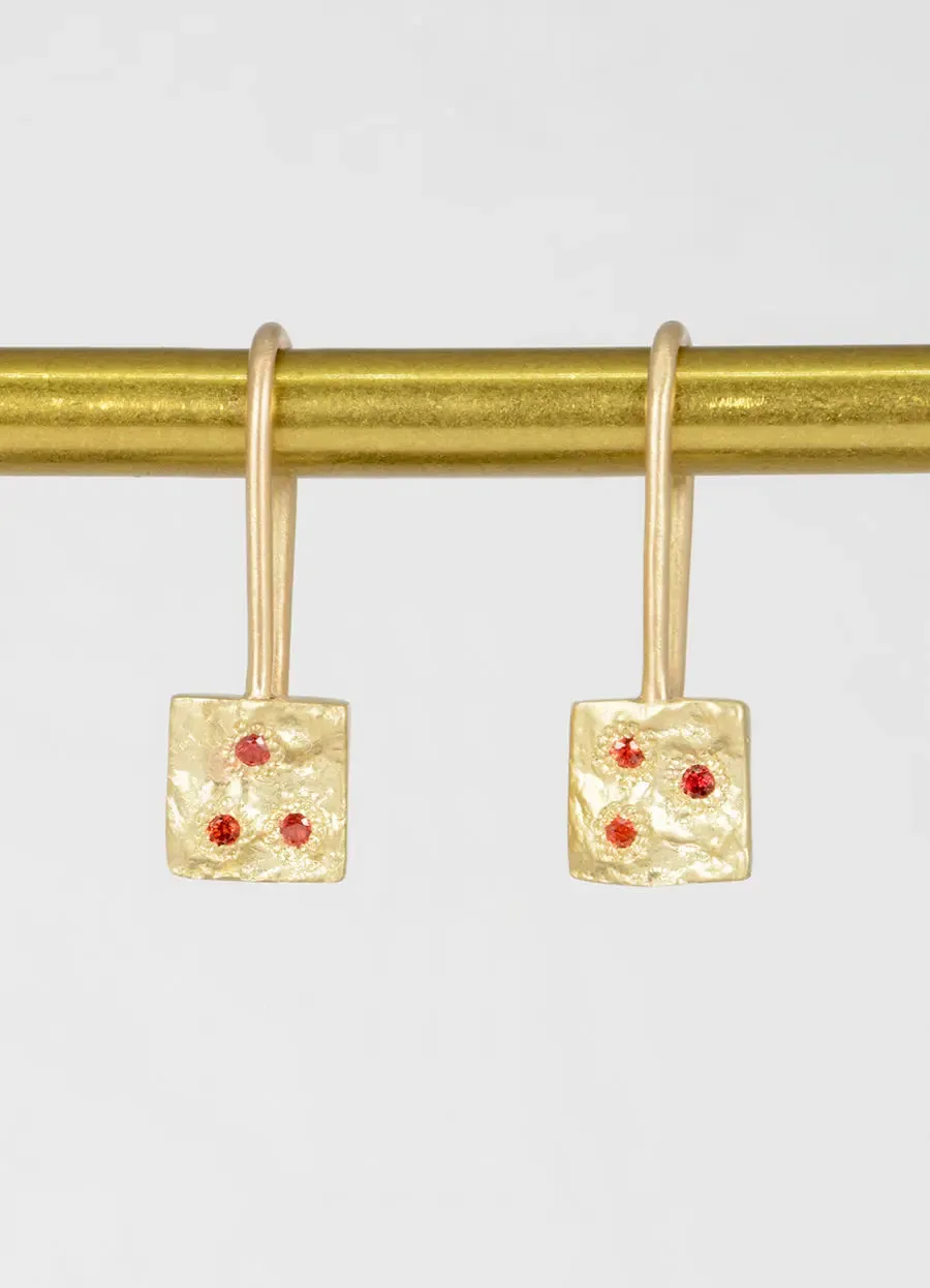 Flux Orange & Red Sapphire Square Drop Earrings