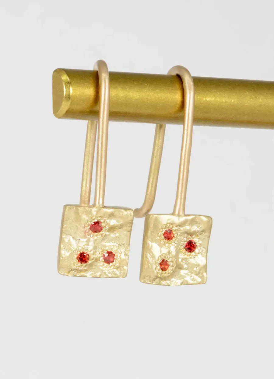 Flux Orange & Red Sapphire Square Drop Earrings