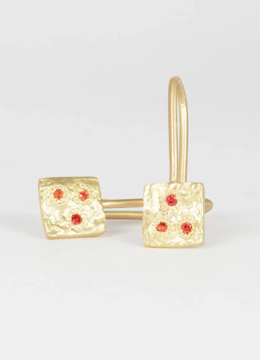 Flux Orange & Red Sapphire Square Drop Earrings