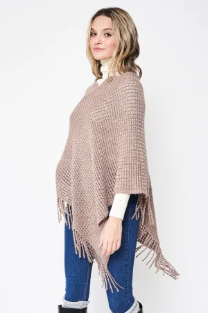 Fringed Solid Knit Poncho