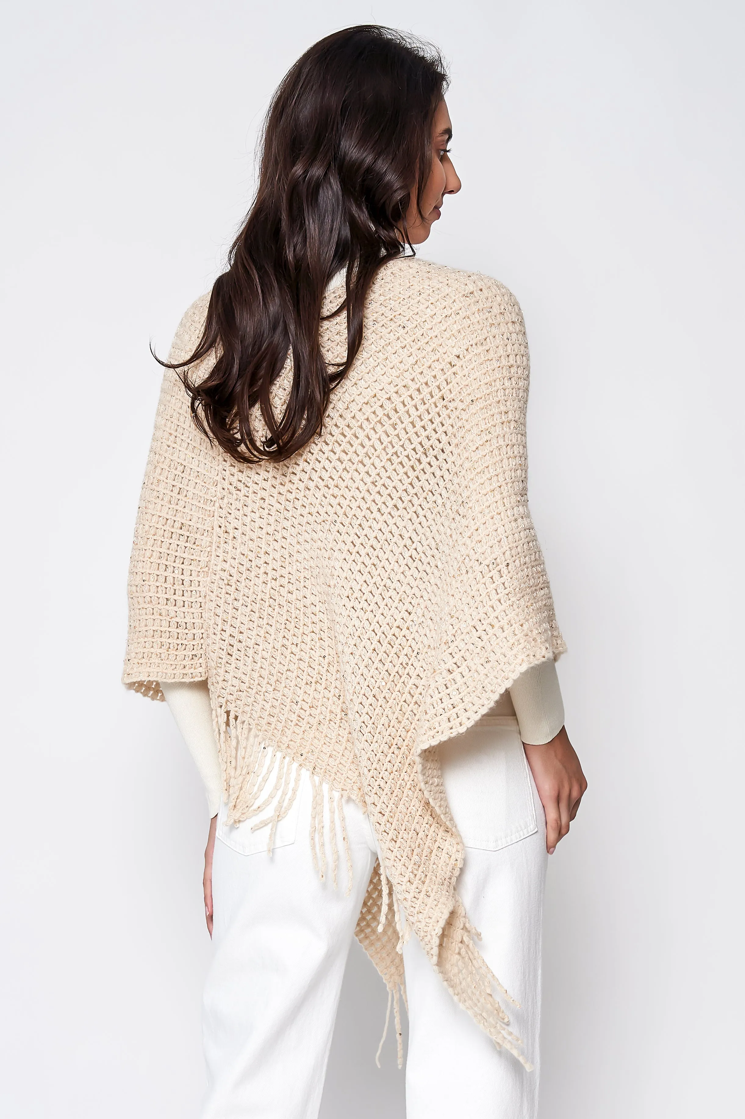 Fringed Solid Knit Poncho