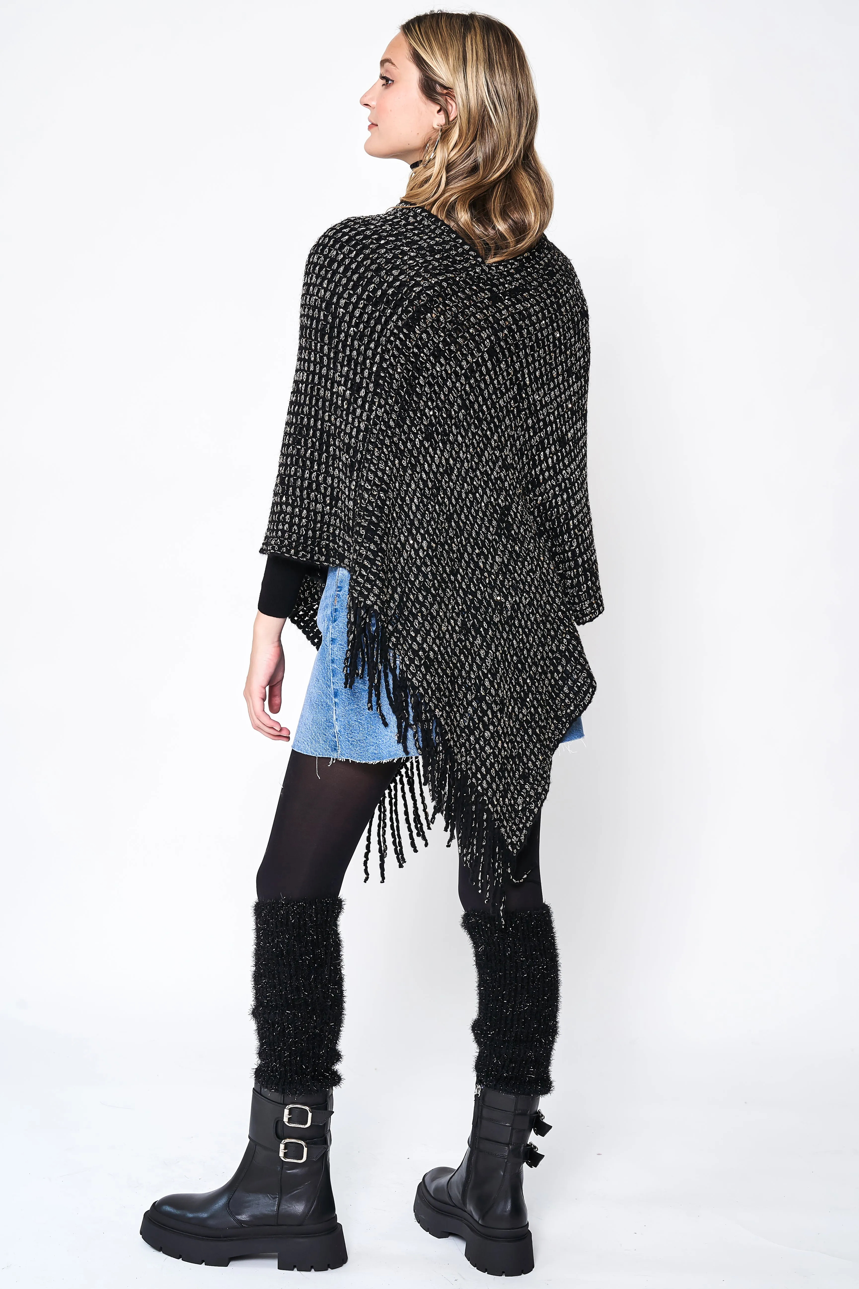 Fringed Solid Knit Poncho