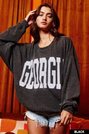 GEORGIA BLACK COMFY CORDED OVERSIZE GRAPHIC PULLOVER/SWEATSHIRT