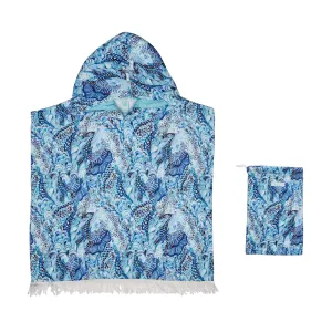 GIRL'S HOODED TERRY PONCHO WAVES