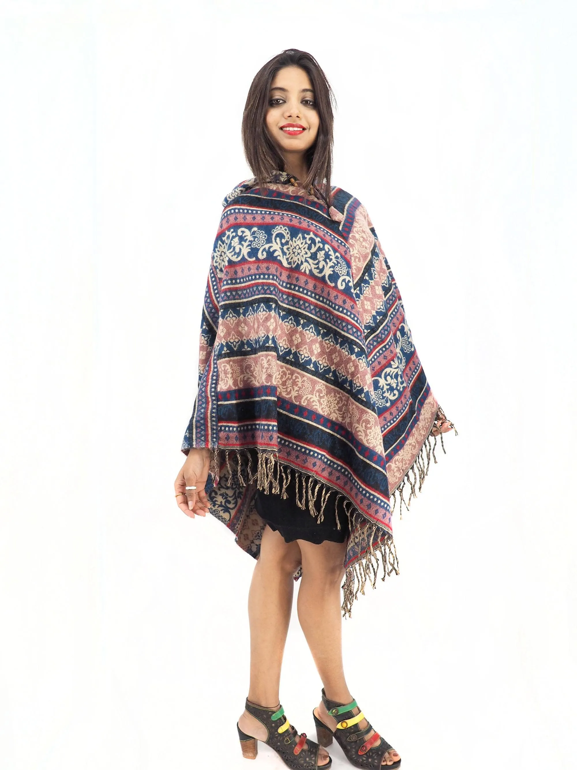 Handmade Hand Loomed Yak Wool Large Shawl Hooded Poncho 6177