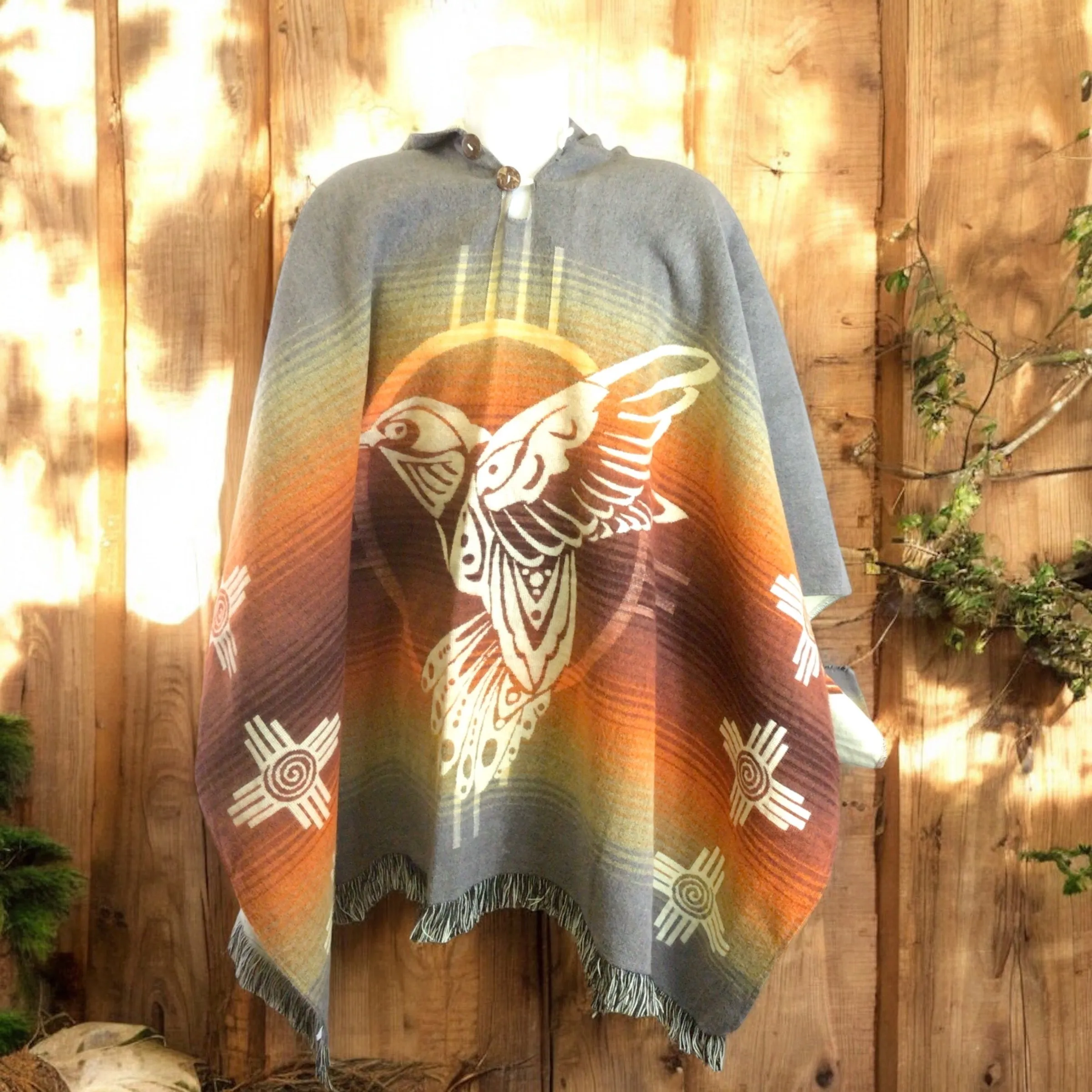 Handmade Ponchos brown and green ( mushroom )