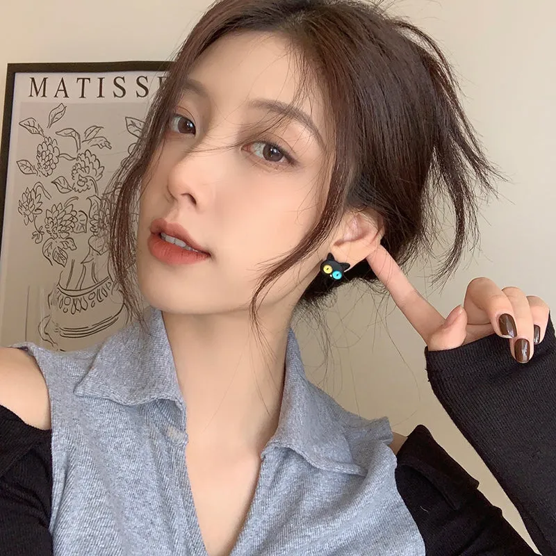 Japanese Cute Black Cat Earrings
