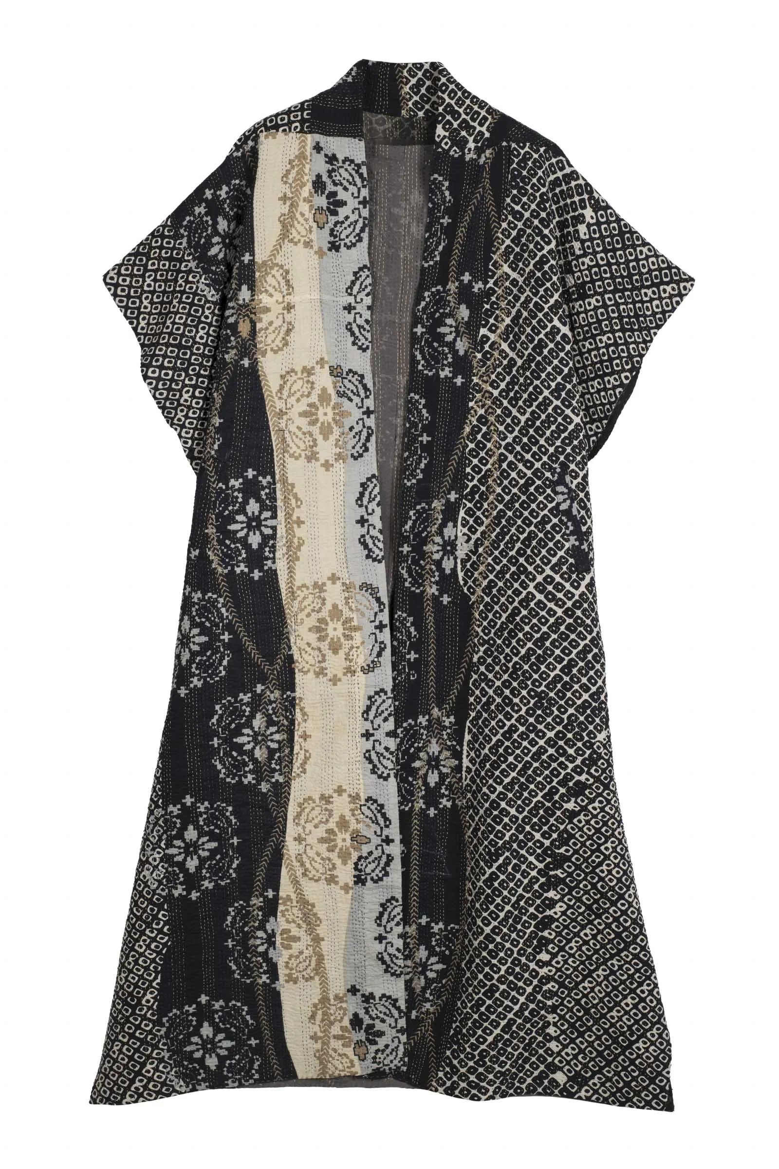 KIMONO COTTON KANTHA PONCHO DRESS - kc2443-blk -