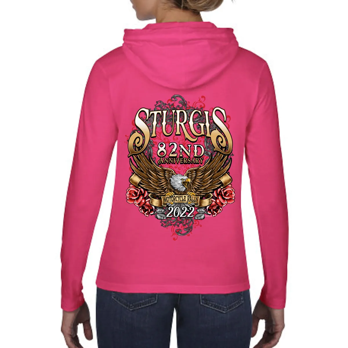 Ladies 2022 Sturgis Motorcycle Rally NEO Eagle Long Sleeve Hoodie