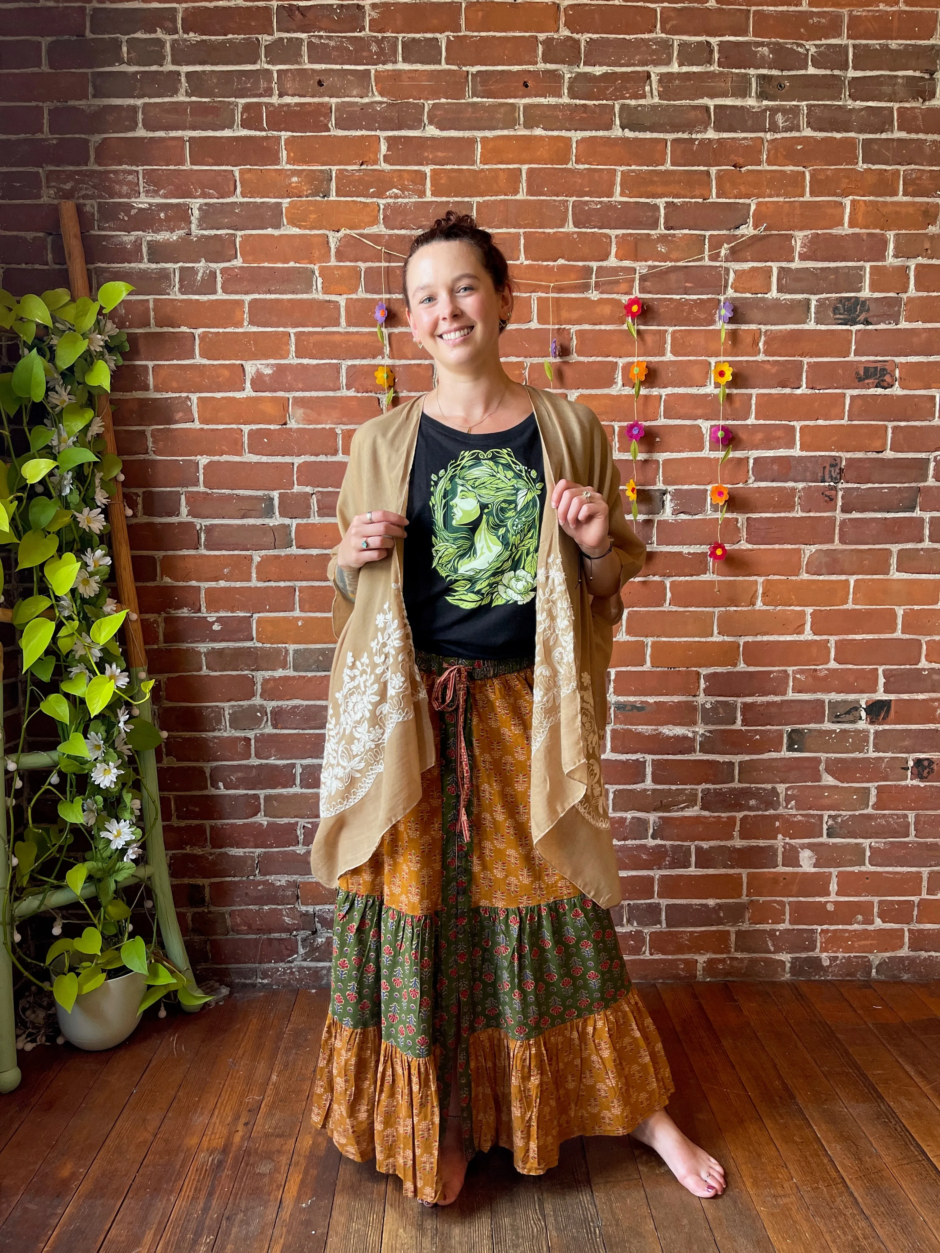 Latte Embroidered Boho Kimono Layer