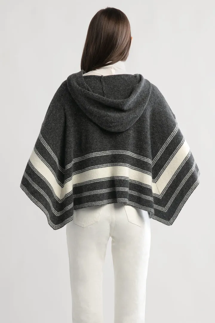 Look By M Striped Hood Cape Poncho