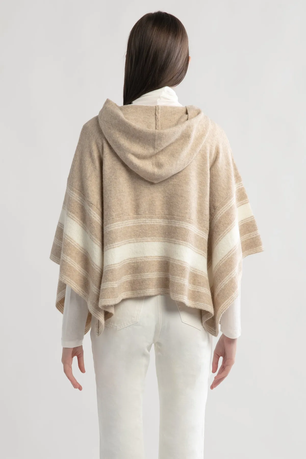 Look By M Striped Hood Cape Poncho