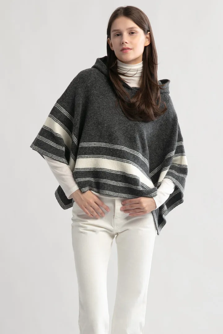 Look By M Striped Hood Cape Poncho