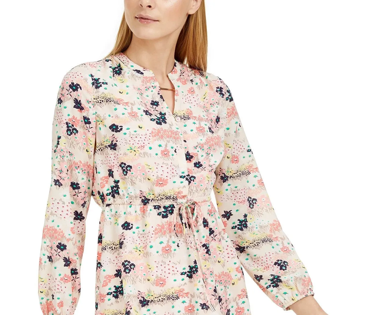 Maison Jules Women's Printed Drawstring Dress Pink Size X-Large