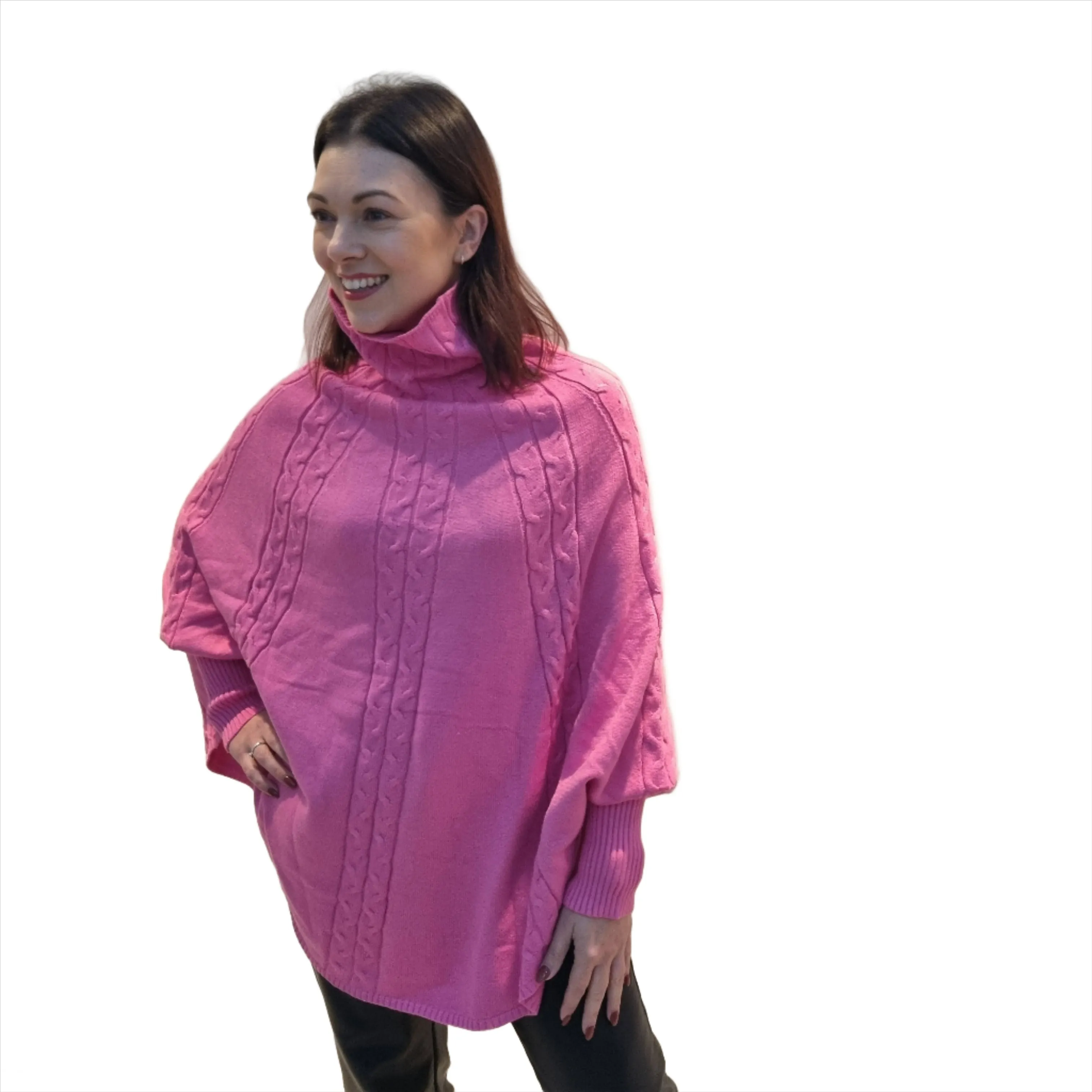 Malissa J Turtle Neck Cable Knit Poncho Style Jumper