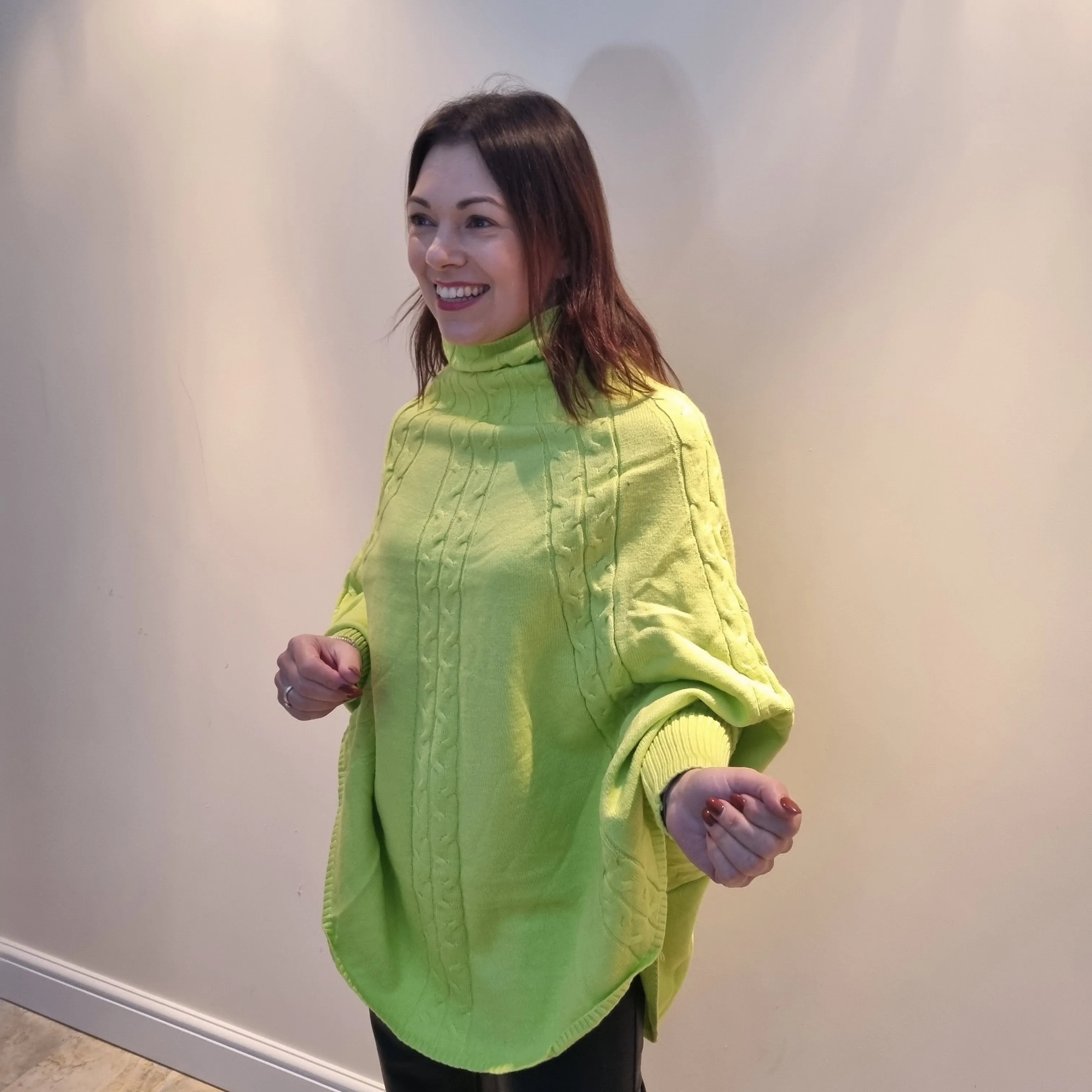 Malissa J Turtle Neck Cable Knit Poncho Style Jumper