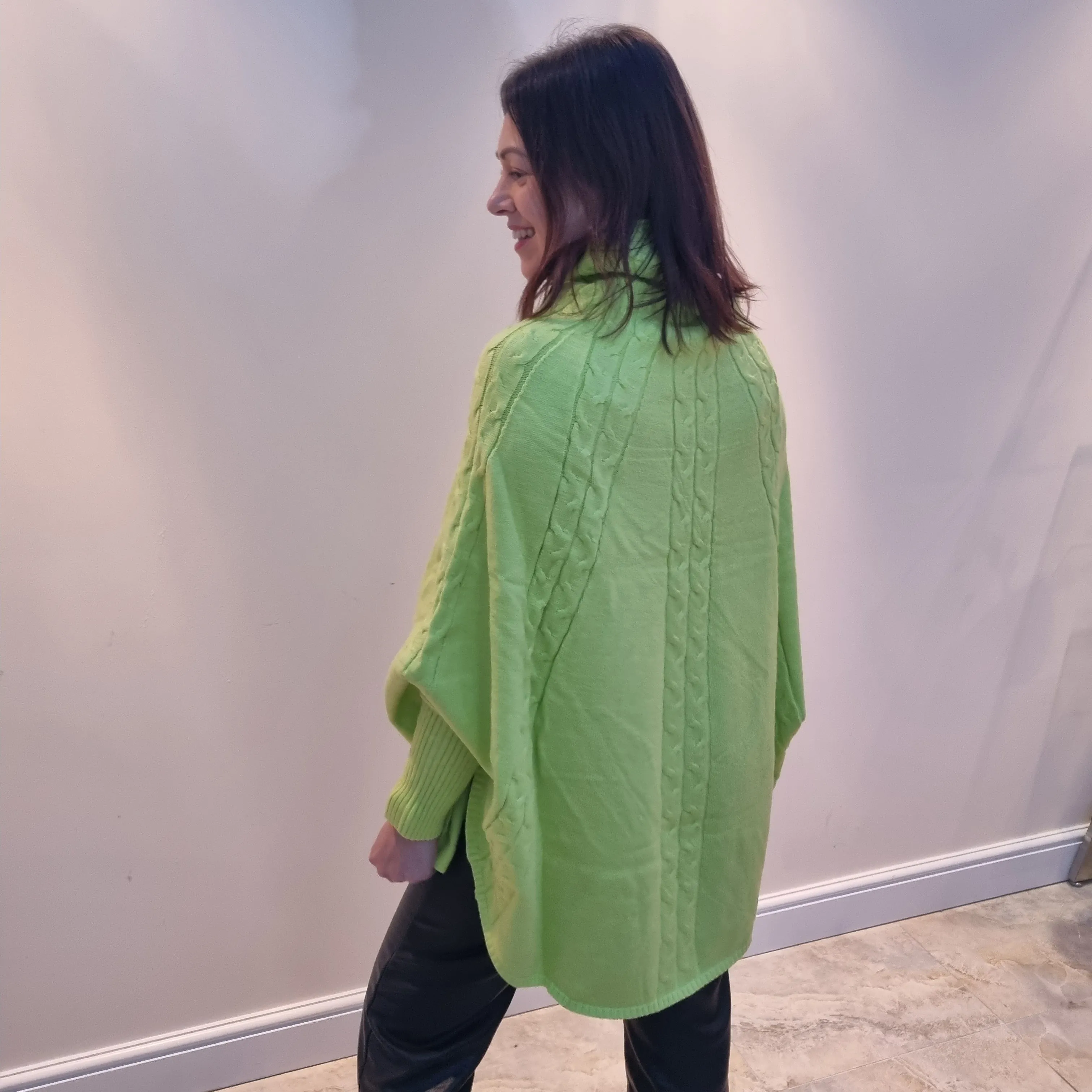 Malissa J Turtle Neck Cable Knit Poncho Style Jumper