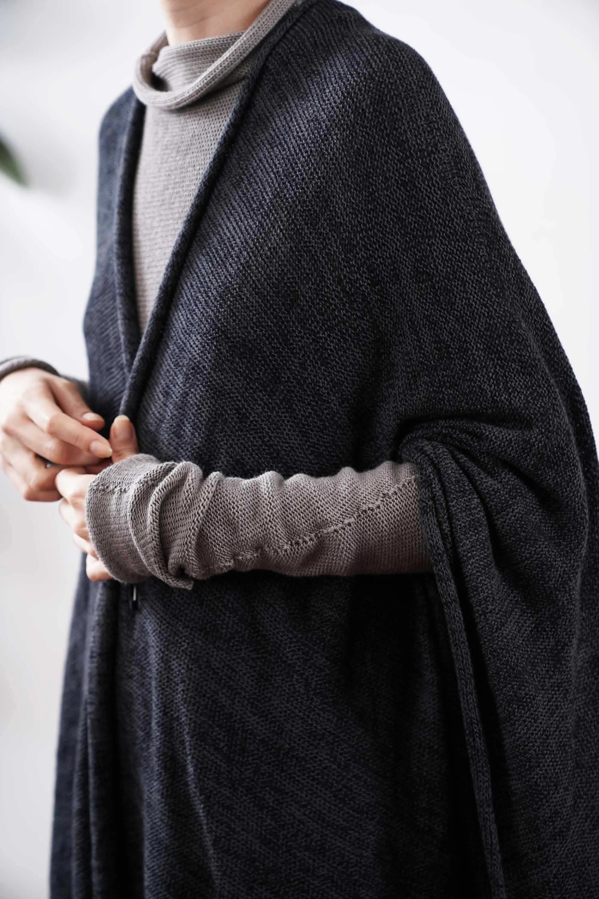 Metalo Open Poncho Cape -Black & Charcoal, made from  Bamboo, Cotton & Soy