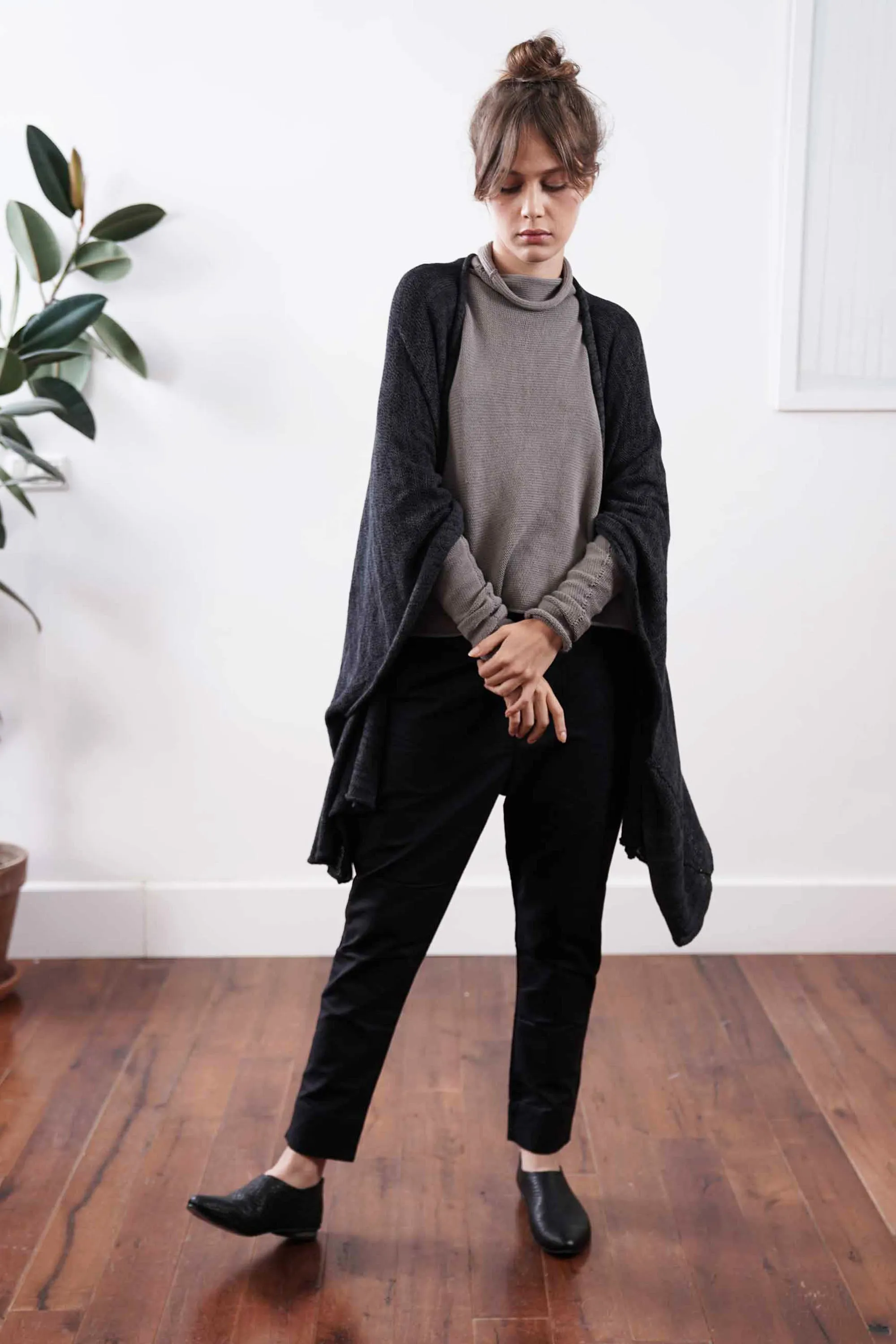 Metalo Open Poncho Cape -Black & Charcoal, made from  Bamboo, Cotton & Soy