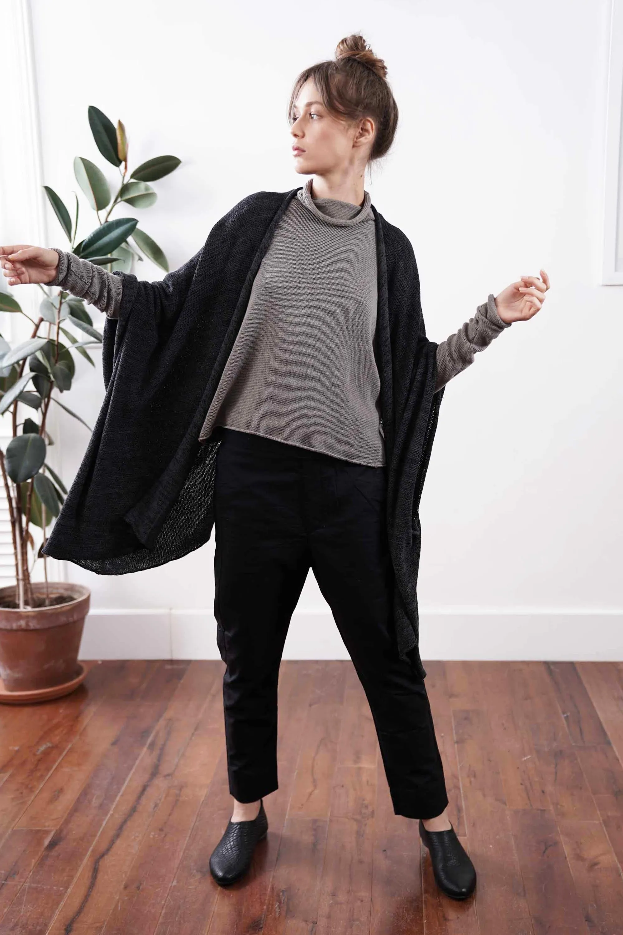 Metalo Open Poncho Cape -Black & Charcoal, made from  Bamboo, Cotton & Soy