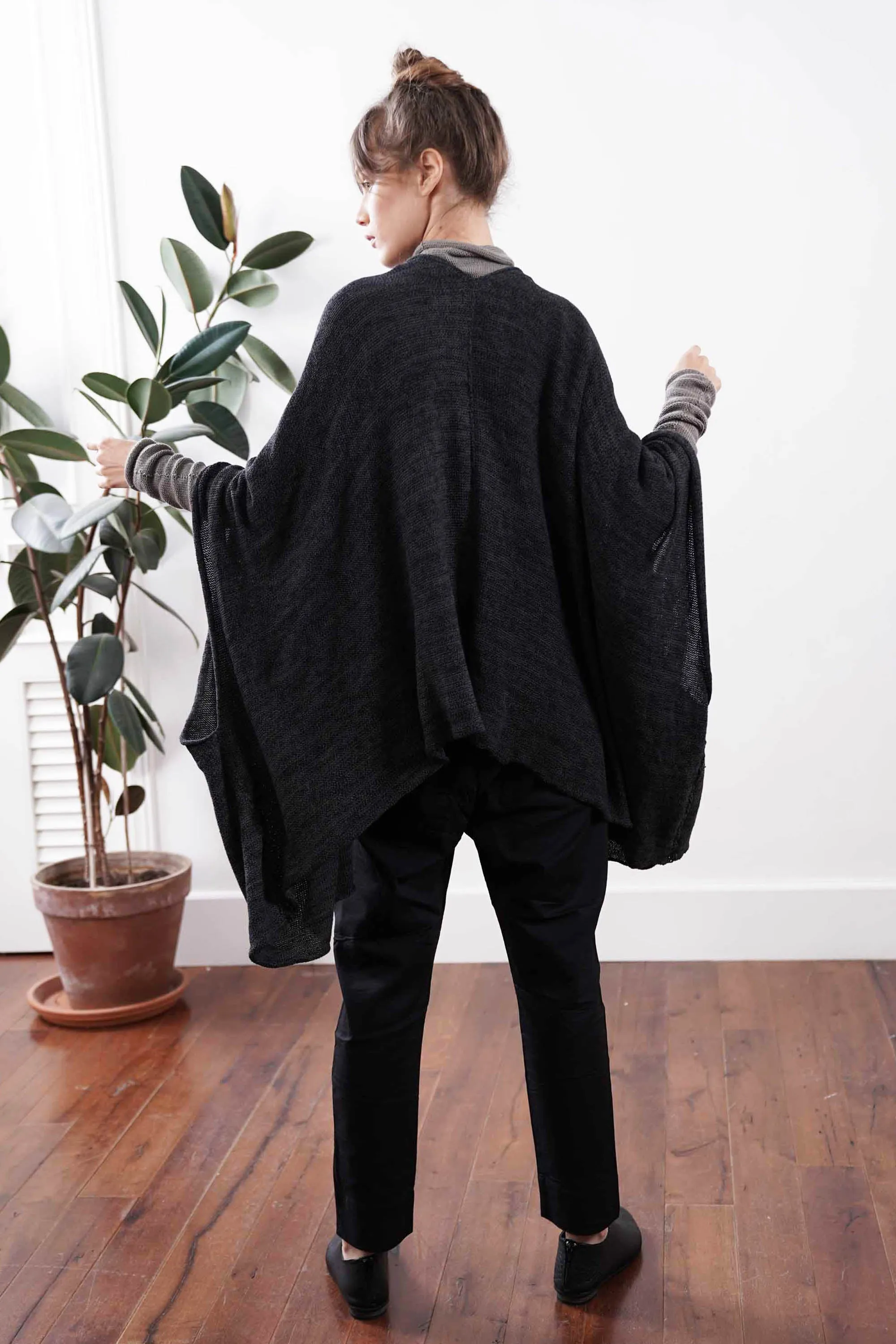 Metalo Open Poncho Cape -Black & Charcoal, made from  Bamboo, Cotton & Soy