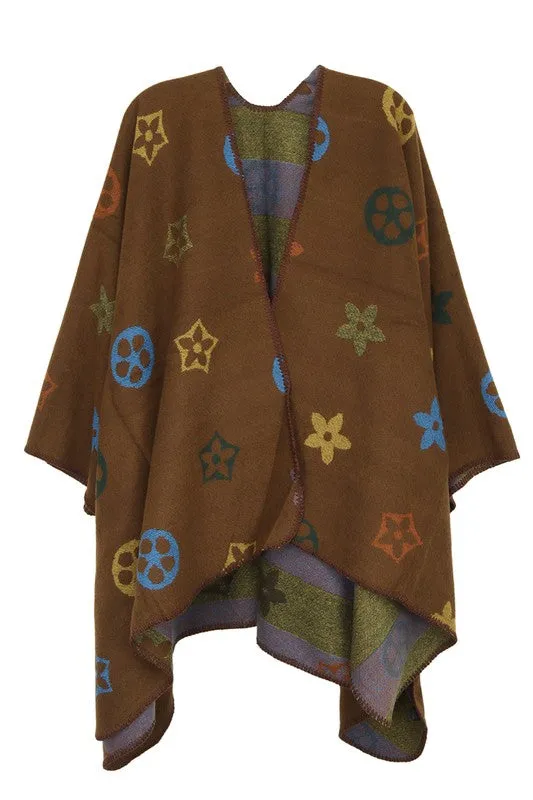 Multi Color and Geometric Pattern Poncho